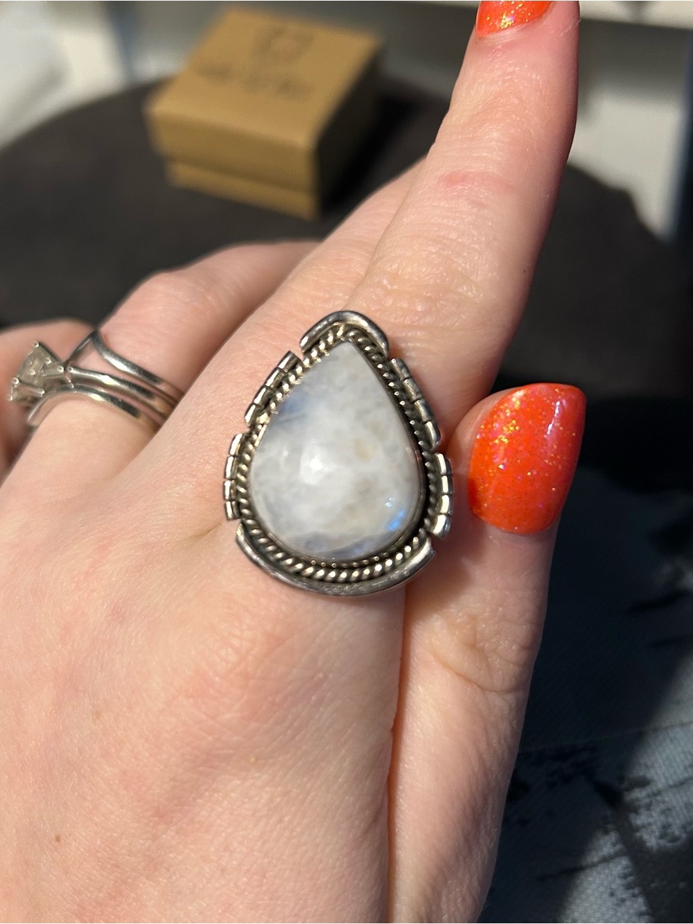 Sterling Silver Teardrop Moonstone Ring in White